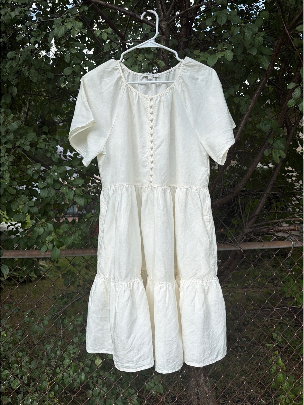 Madewell Linen-Blend Flutter-Sleeve Tiered Mini Dress Size M - Picture 4 of 8